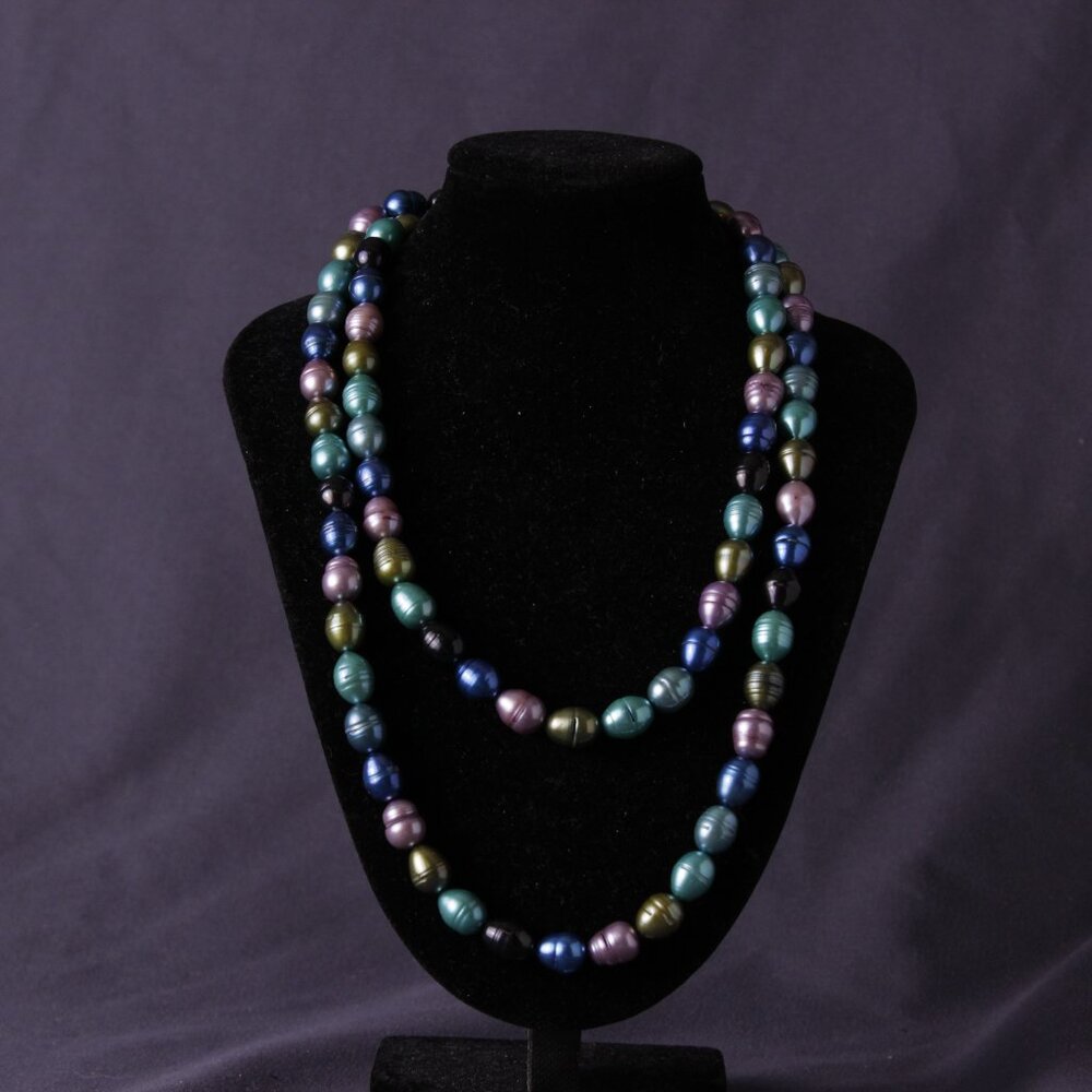 Gorgeous HONORA Multicolor Pearl Necklace 36" Long 925 Sterling Silver Clasp